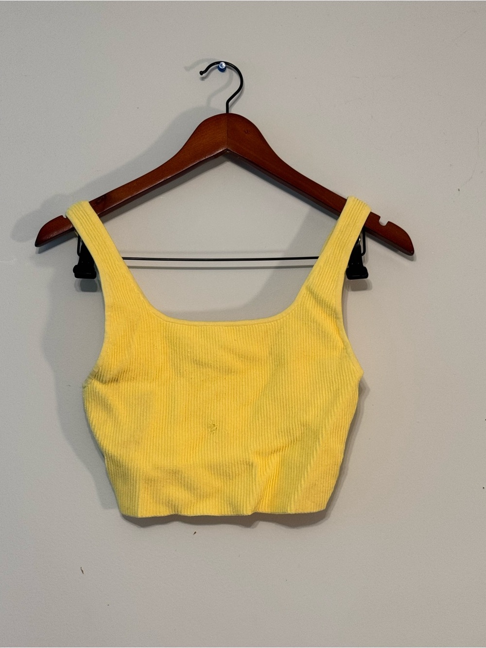 Babaton Yellow Ribbed Square-Neck Crop Tank